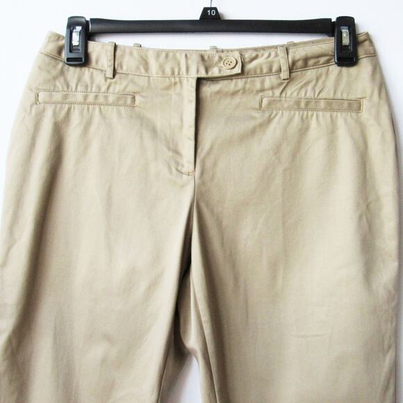 New Worthington Women Khaki Fold Up Hem Flat Front Mid Rise Skimmer Pants 8P - Picture 2 of 4